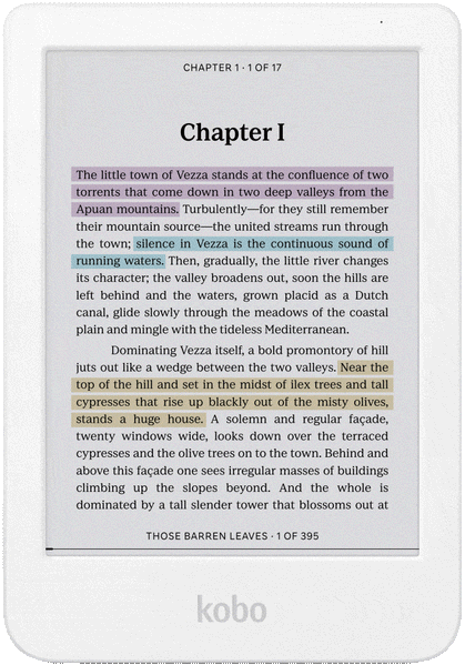 An animated demonstration of ComfortLight PRO on Kobo Clara Colour plus Dark Mode.